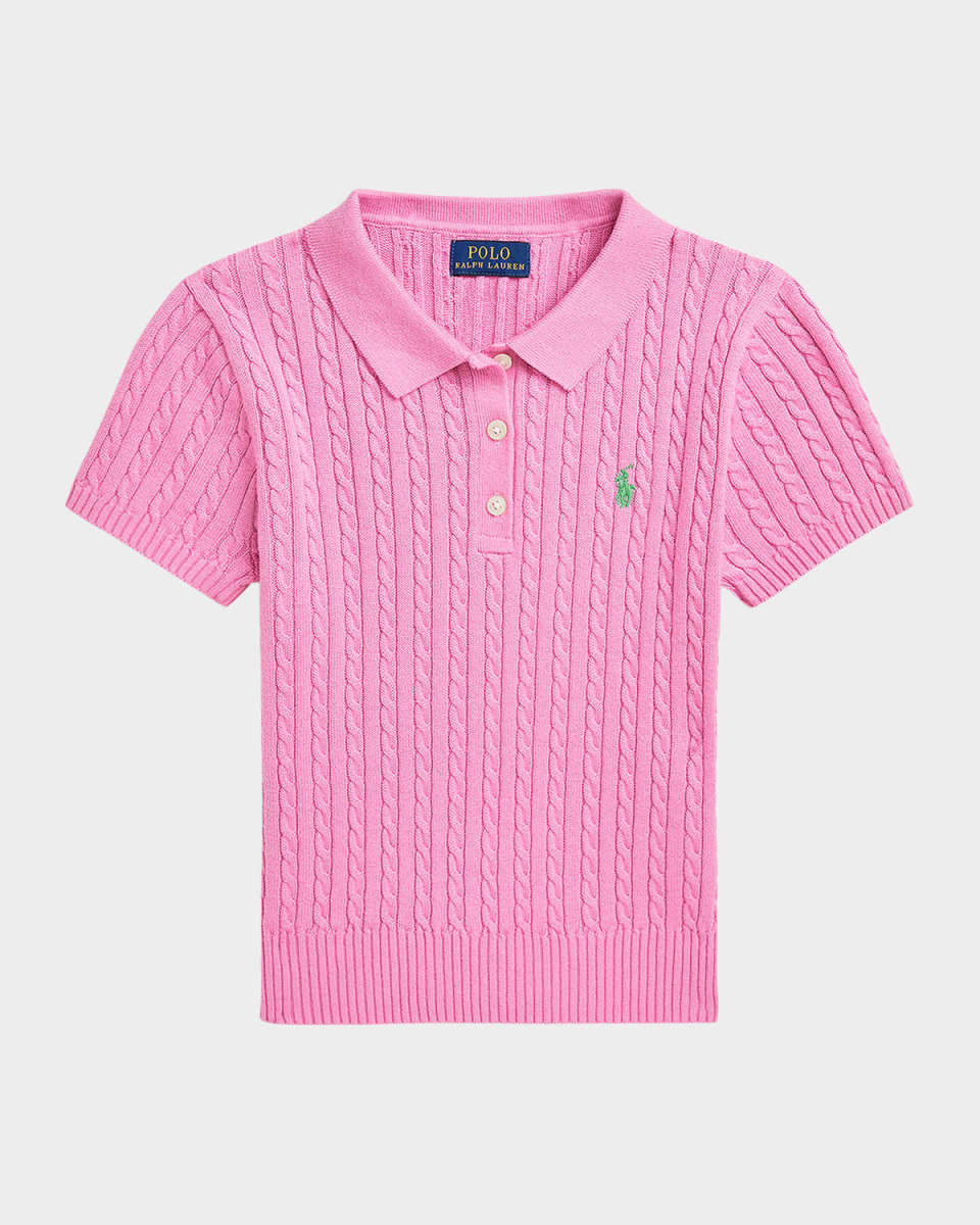 Girl's Mini Cable Knit Polo Shirt, Size S-XL